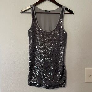 Express Womens Top Silver Sequin